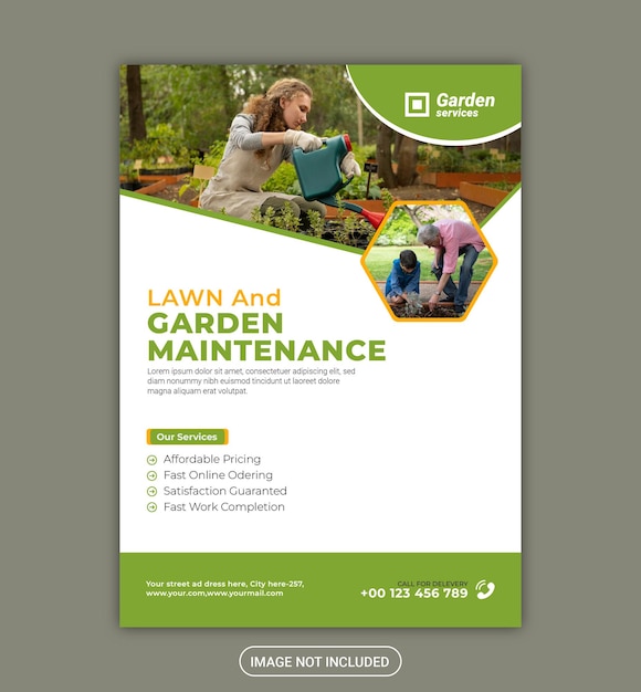 Vector lawn garden or landscaping service flyer template