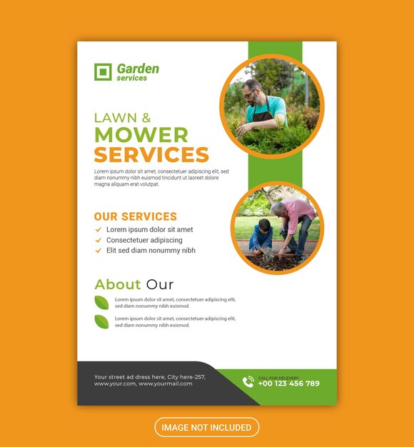 Vector lawn garden or landscaping service flyer template