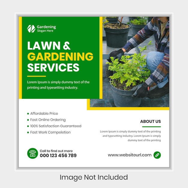 Lawn garden or landscaping service social media post and Lawnmower promotion banner design