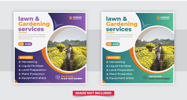 Lawn garden or landscaping service social media post or web banner template