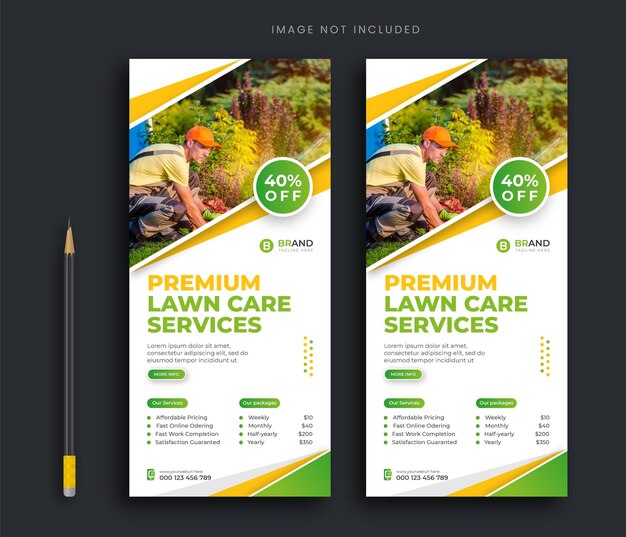 Карточка стойки для сада или ландшафтного дизайна или шаблон рекламного флаера dl газонокосилка свернуть шаблон баннера