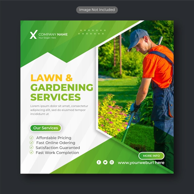 잔디 정원 또는 조경 서비스 소셜 미디어 게시물 및 웹 배너 템플릿