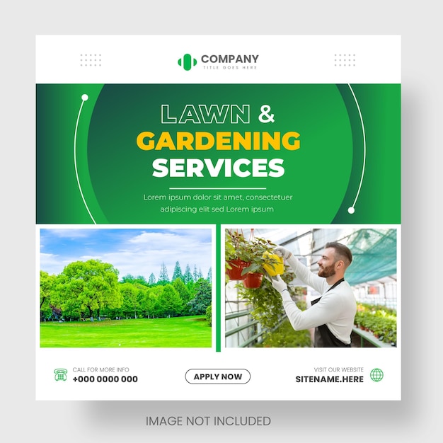 Lawn Garden Service social media post banner ontwerpsjabloon met groene kleur