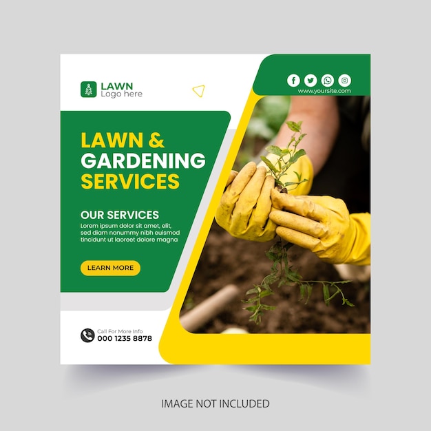 lawn garden service social media post template design