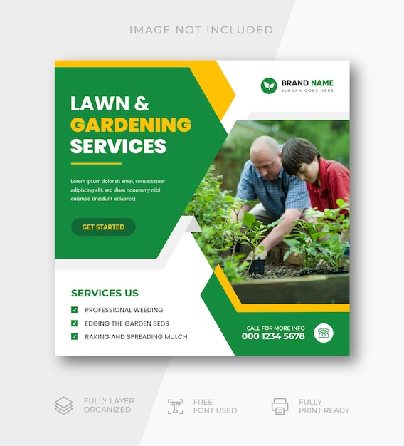 lawn garden service social media post and web banner template