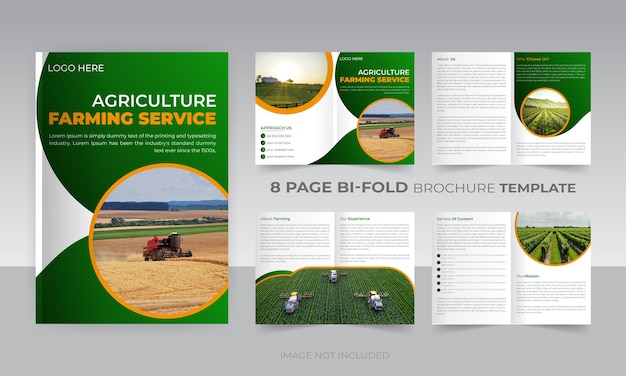 Vettore servizio agricolo per prato e giardinaggio progettazione di brochure bifold di 8 pagine per il business delle piante da vivaio