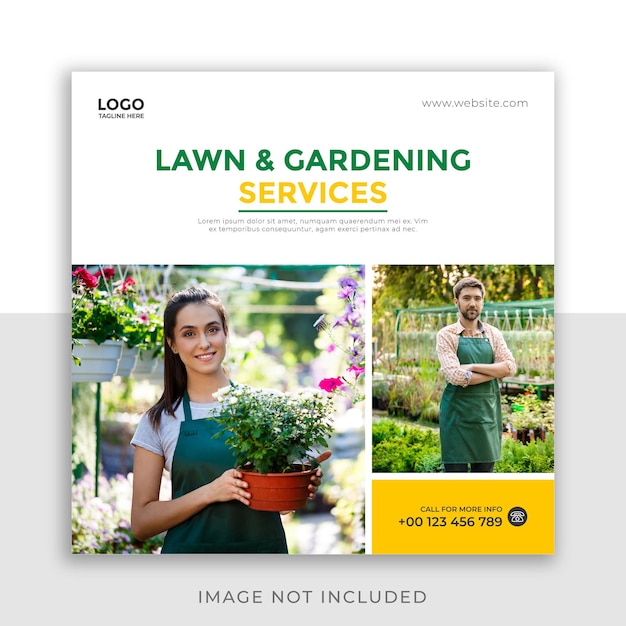 Lawn and gardening instagram or social media post template