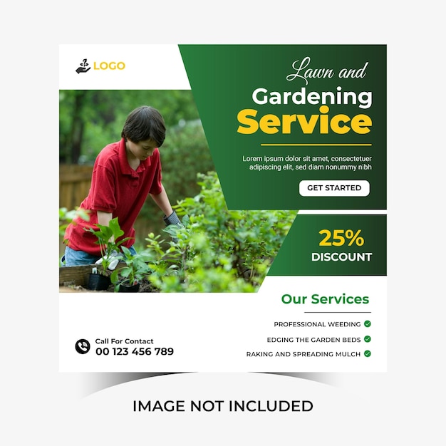 lawn and gardening maintenance social media post banner template