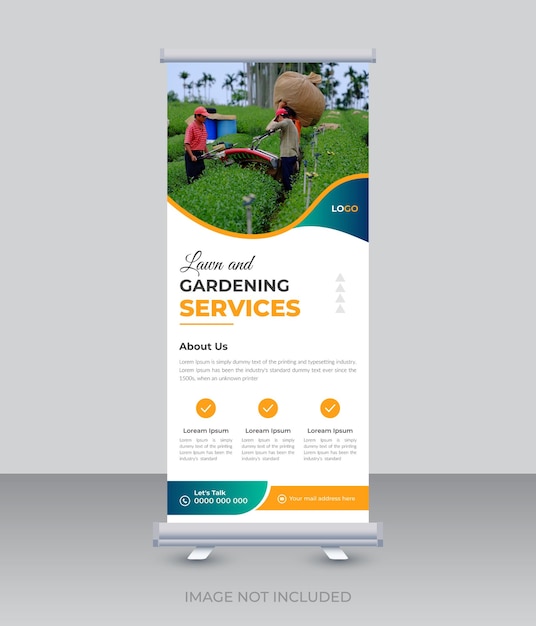 Lawn and gardening rack card dl flyer design roll up banner template