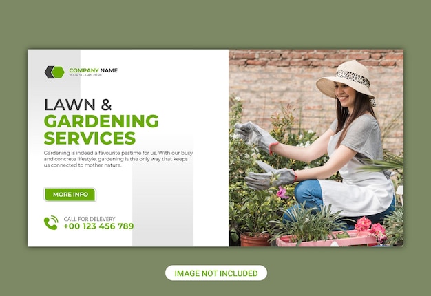 Vector lawn gardening service facebook banner and web banner template