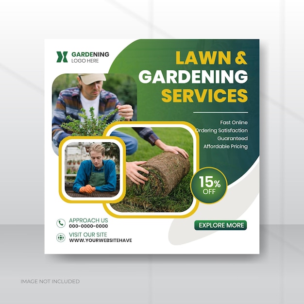 Lawn gardening service gradient social media post design template