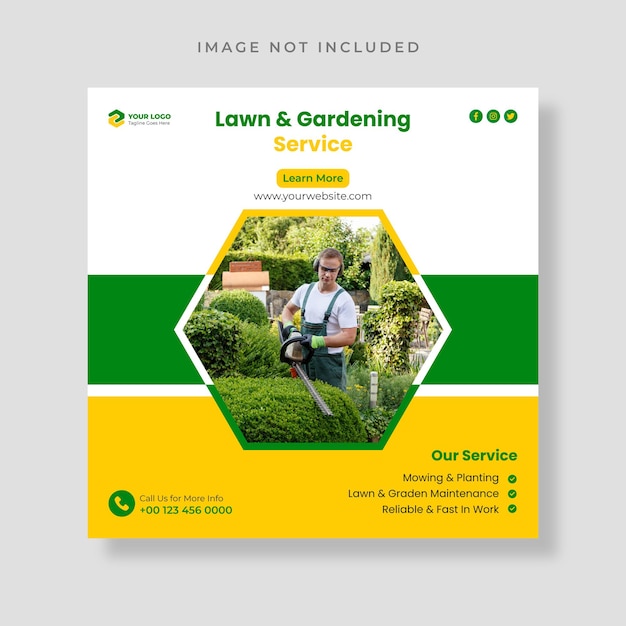 Lawn and gardening service social media post design template