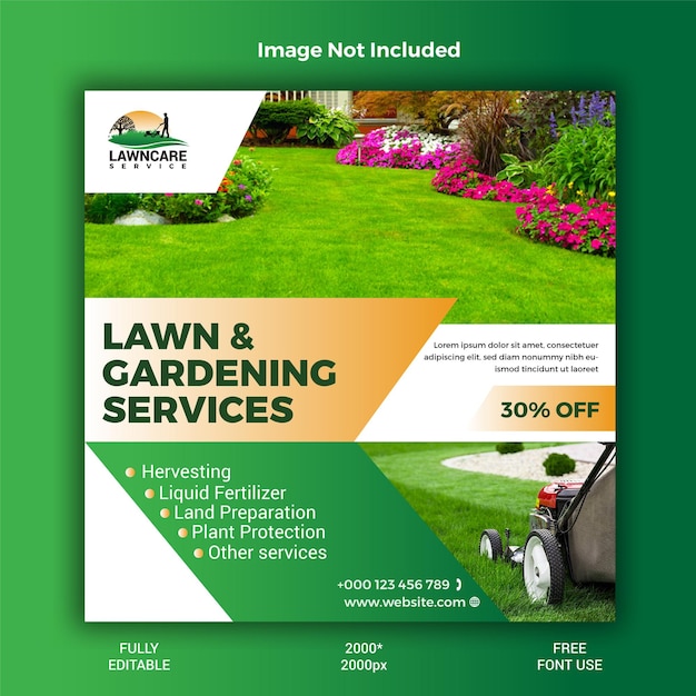 Vector lawn or gardening service social media post template