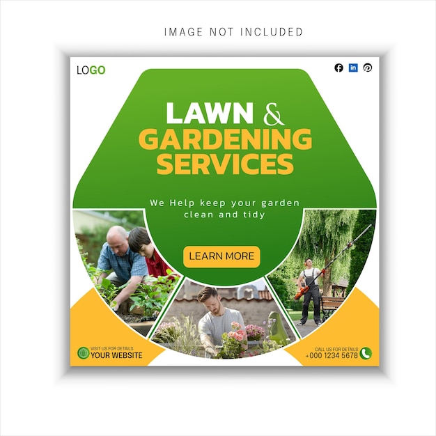 Vector lawn or gardening service social media post and web banner template