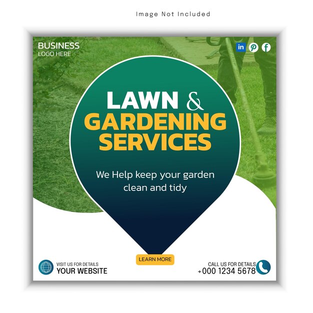 Vector lawn or gardening service social media post and web banner template