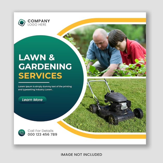 Lawn or gardening service social media post and web banner template