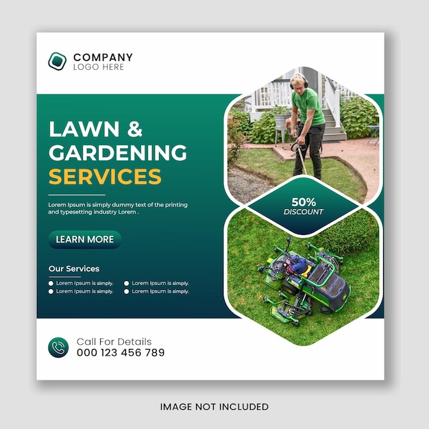 Lawn or gardening service social media post and web banner template