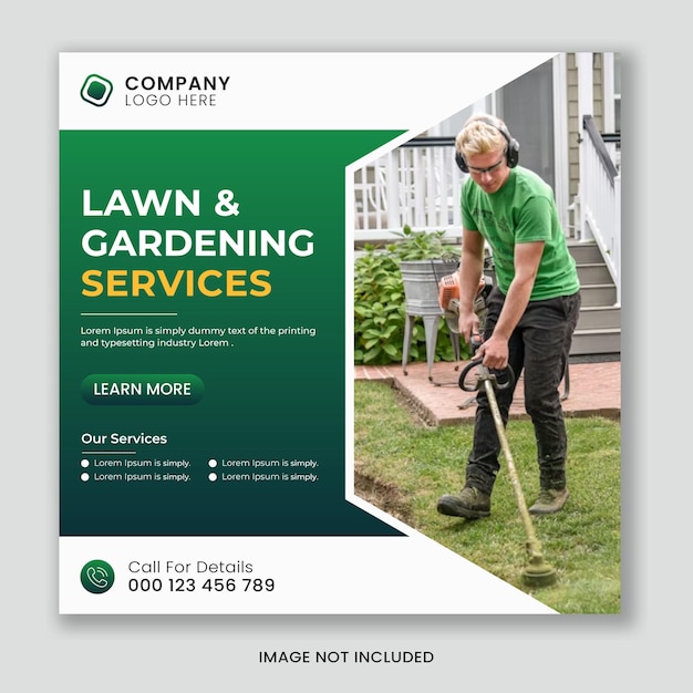 Lawn or gardening service social media post and web banner template