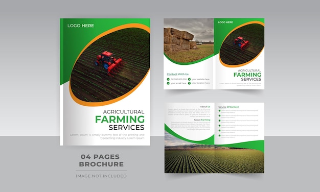 Услуги по газону и садоводству, сложенные вдвое, 4-страничный шаблон дизайна брошюры