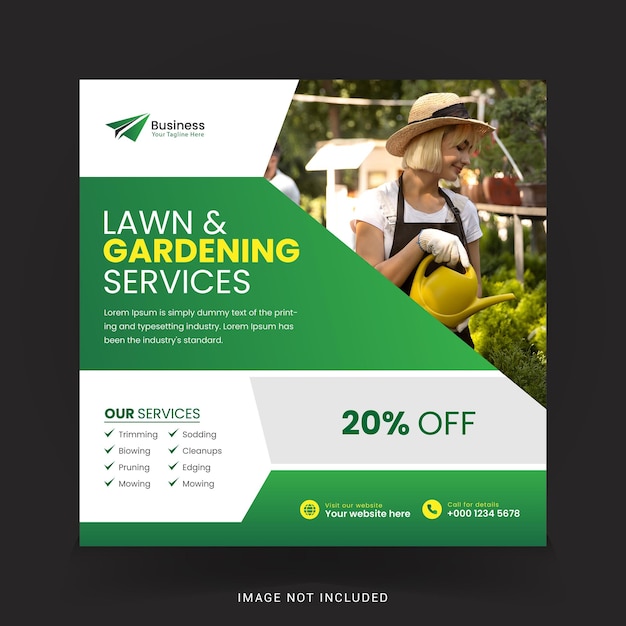 Lawn gardening services social media post banner template