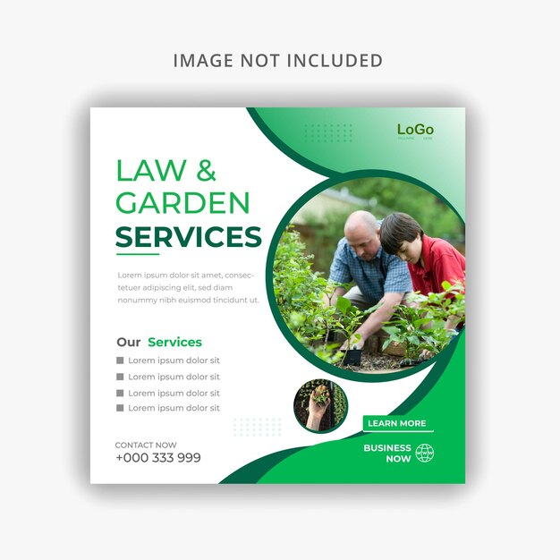 Lawn and gardening services social media post or instagram post web banner design