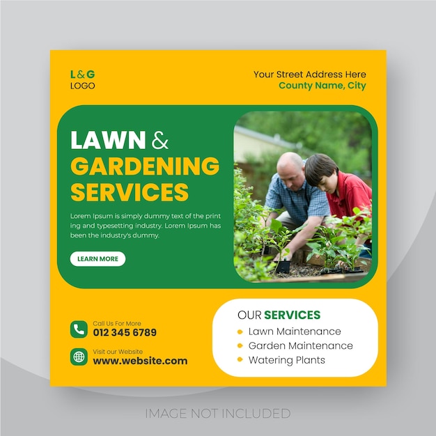 Lawn and gardening services social media post template