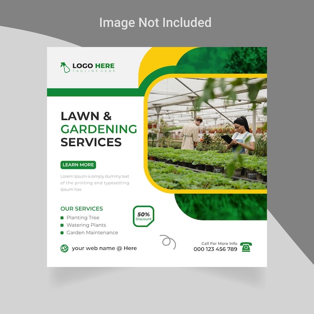 Vector lawn gardening services and web banner farming social media post template design
