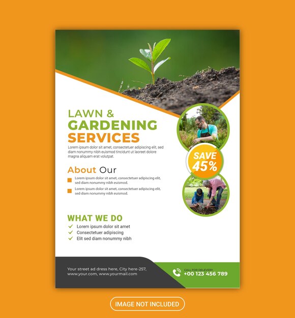 Lawn landscaping service or lawn mower garden flyer template