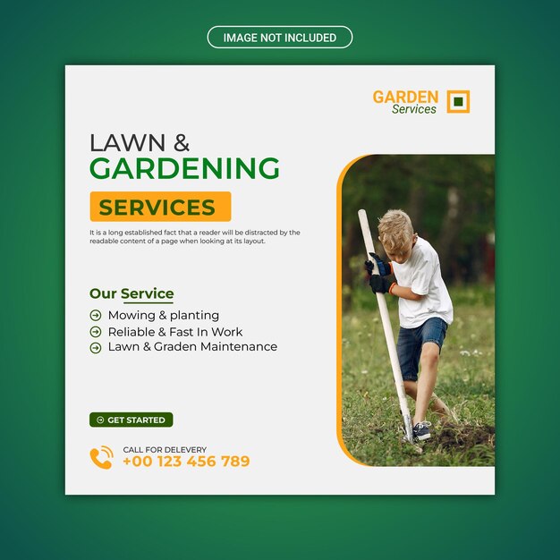 Vector lawn mower and gardening service social media post