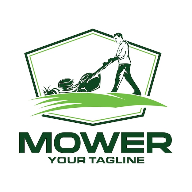 Lawn mower logo template lawn gardening logo design vector illustration