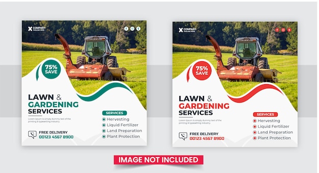 Lawn mower social media post template design or web banner