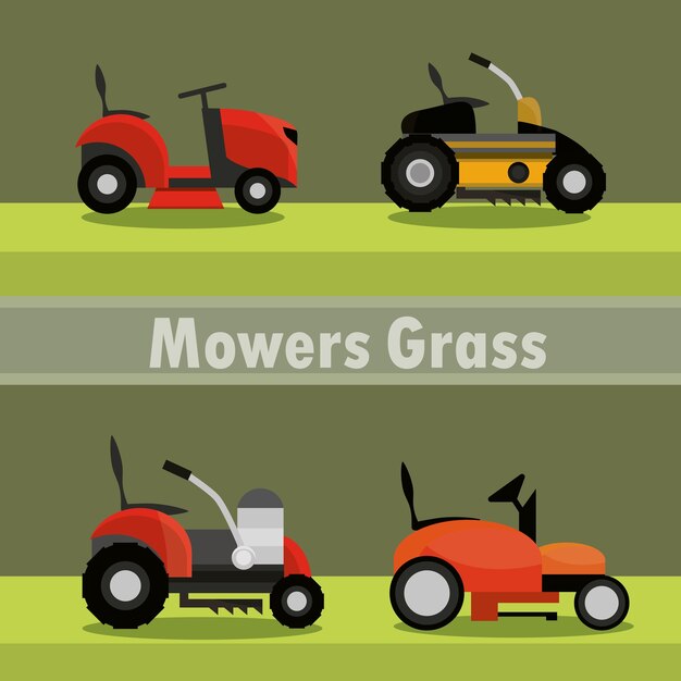 Lawn mowers electric machine equipment icons illustration
