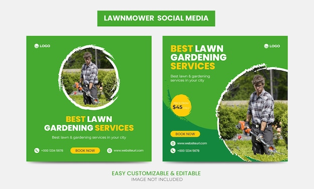 Lawnmower promotion social media facebook instagram post banner design template set