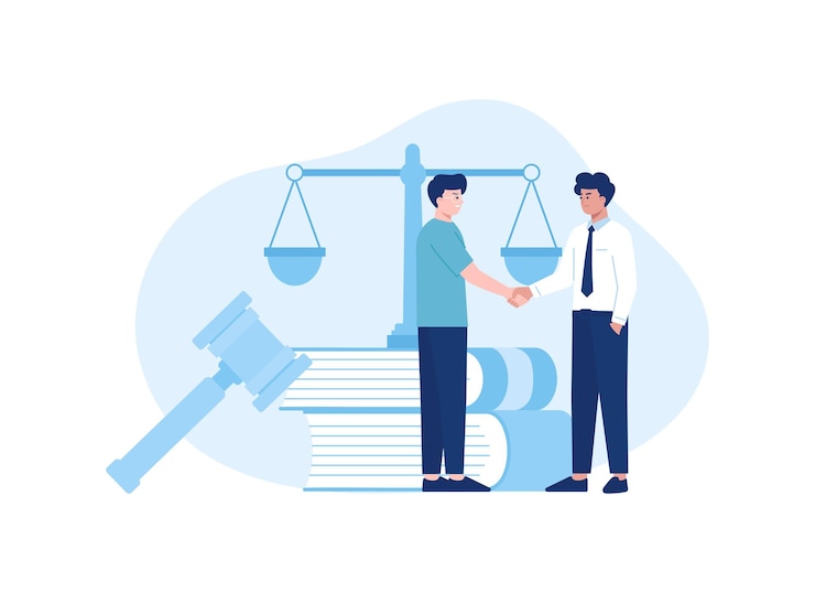 वेक्टर lawyer contract handshake with client trending concept flat illustration