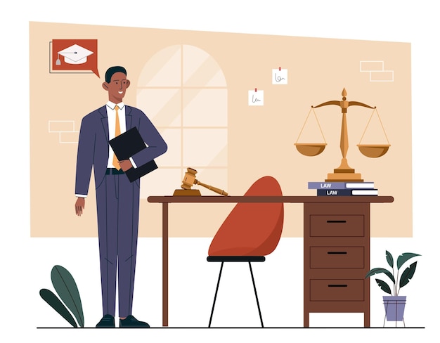 Vector lawyer in courthouse concept