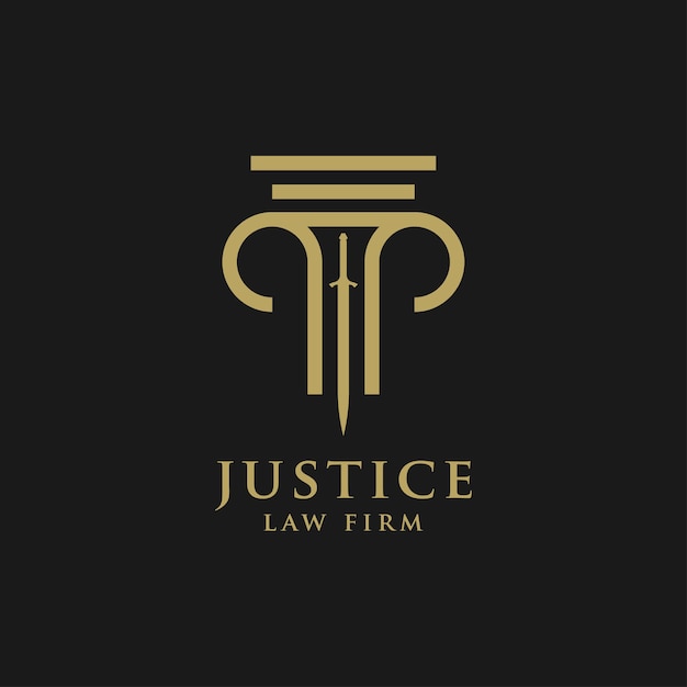 Lawyer logo design template linear style. shield sword law legal