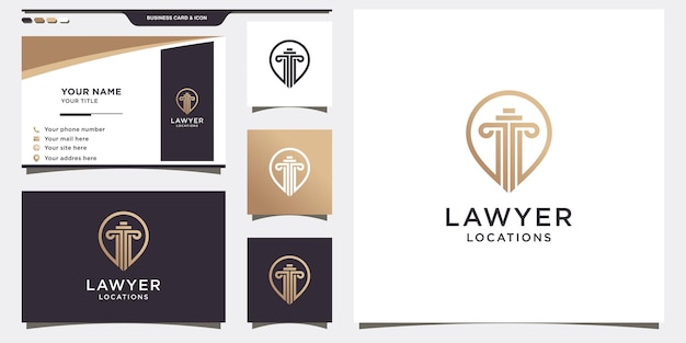 Modello di logo di avvocato con concetto di perno e design biglietto da visita