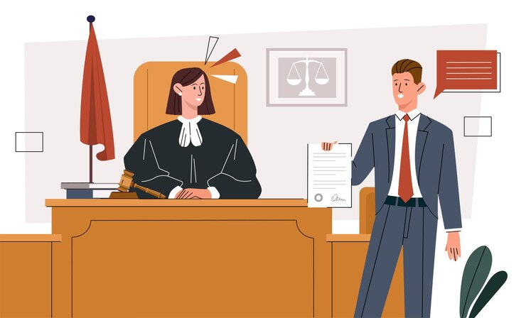 Вектор юрист с сертификатом в судебной концепции