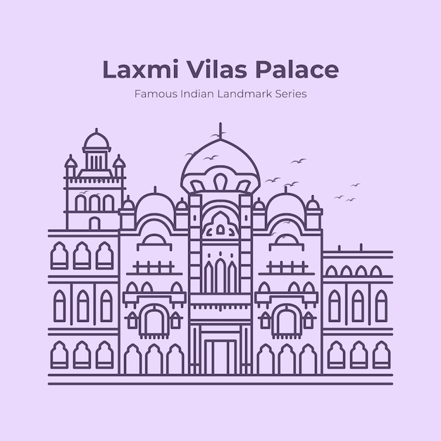 Laxmi vilas palace indian famous landmark outline illustration