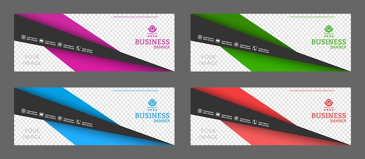 Vector lay-out voor een zakelijke banner een set gekleurde horizontale sjablonen met ruimte voor een foto-illustratie of bedrijfsimago lay-out van de omslag van een modern catalogus-brochureproject of creatief idee