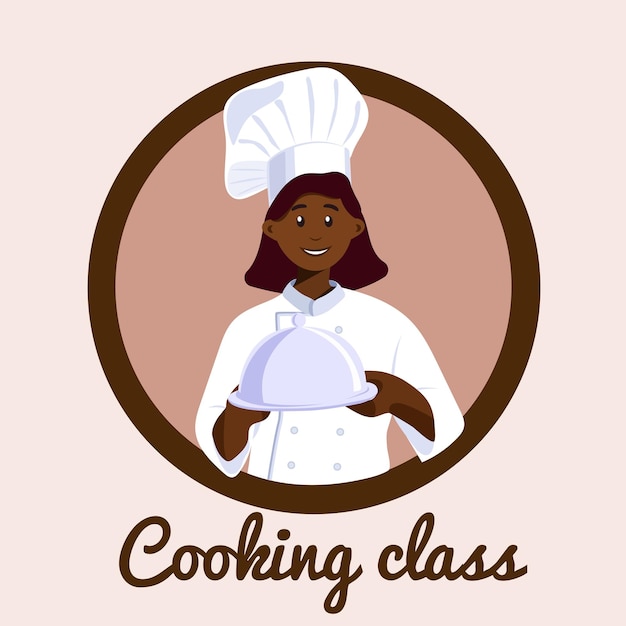 Lay-outsjabloon voor kooklessen Jonge chef-kokvrouw met keukenitem
