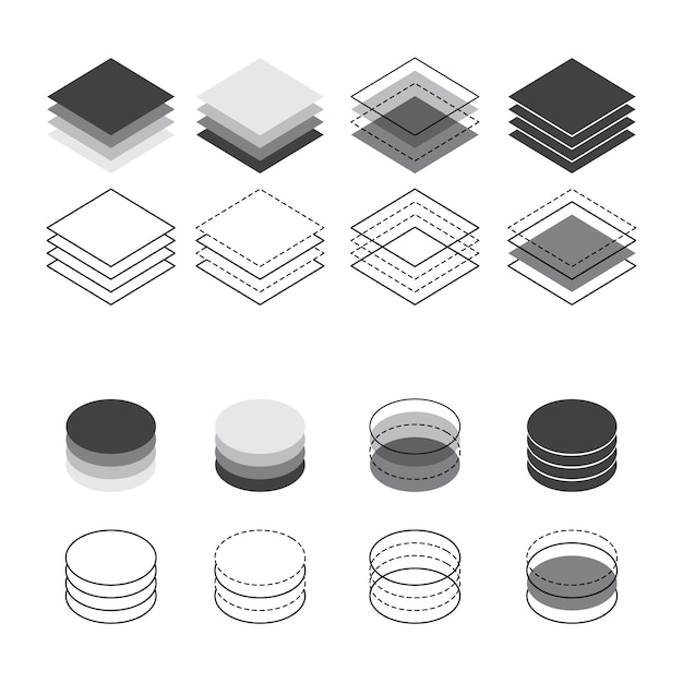 Vector layered paper stacks set