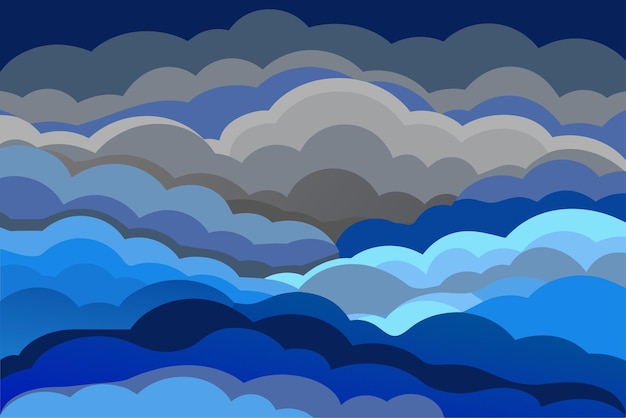 Vector layers of clouds in shades of blue and gray