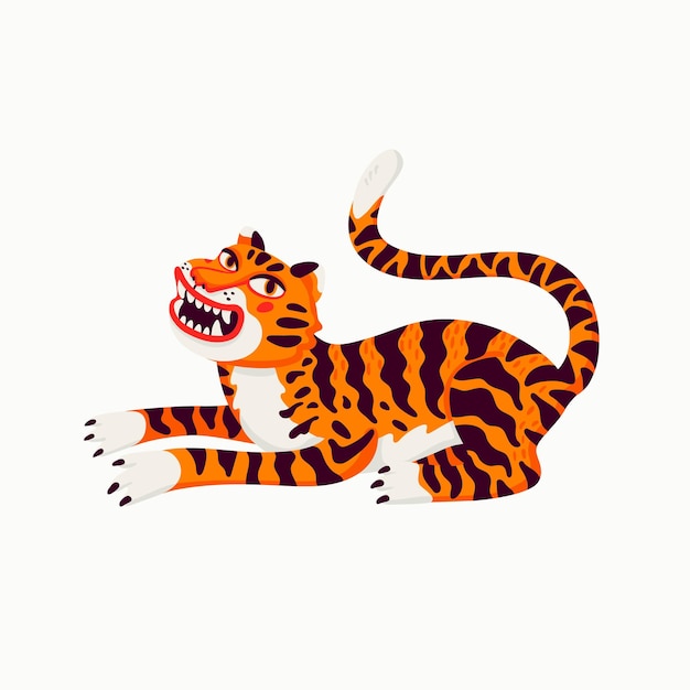 Вектор Лежащий оранжевый тигр