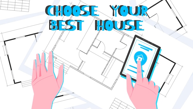 layout apartment illustration with choose your best house and blue color headline