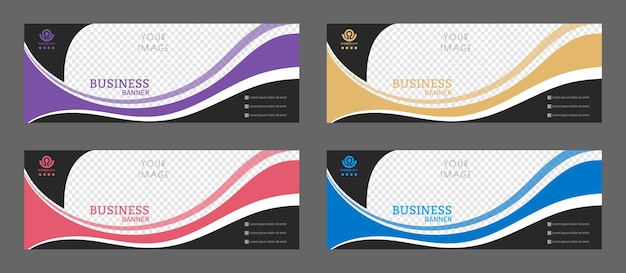 Layout for a business banner A set of colored horizontal templates with space for a photo illustration or corporate image Layout of the cover of a modern catalog brochure project or creative idea