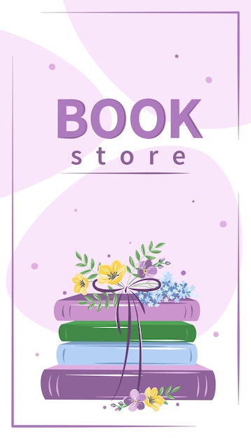 Layout design for bookstore bookshop or library Books with spring flowers