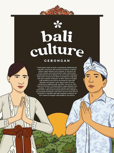 Vector layout idea for social media or magazine cover with balinese people illustration