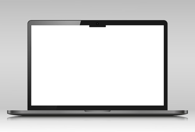 The layout of a modern laptop with a reflection on a gray background