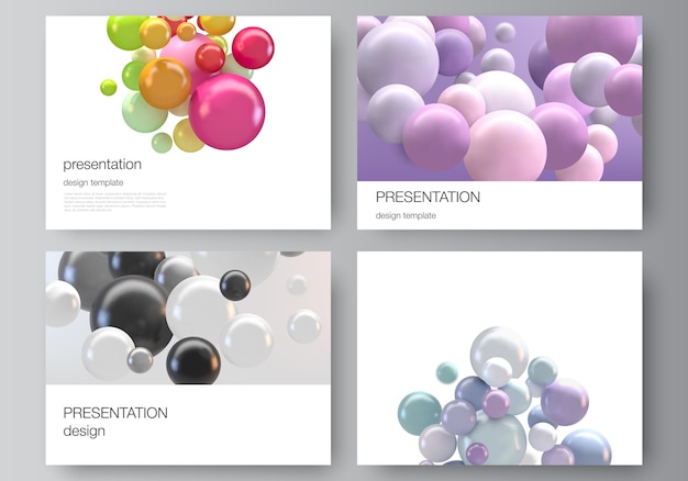 Верстка шаблонов для брошюры, презентации, дизайна обложки. 3d сферы, глянцевые пузыри, шары.